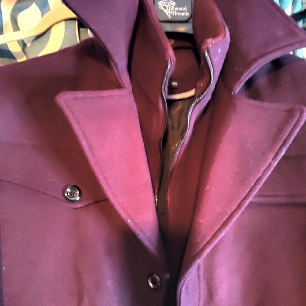 Mens burgundy winter pea coat jacket